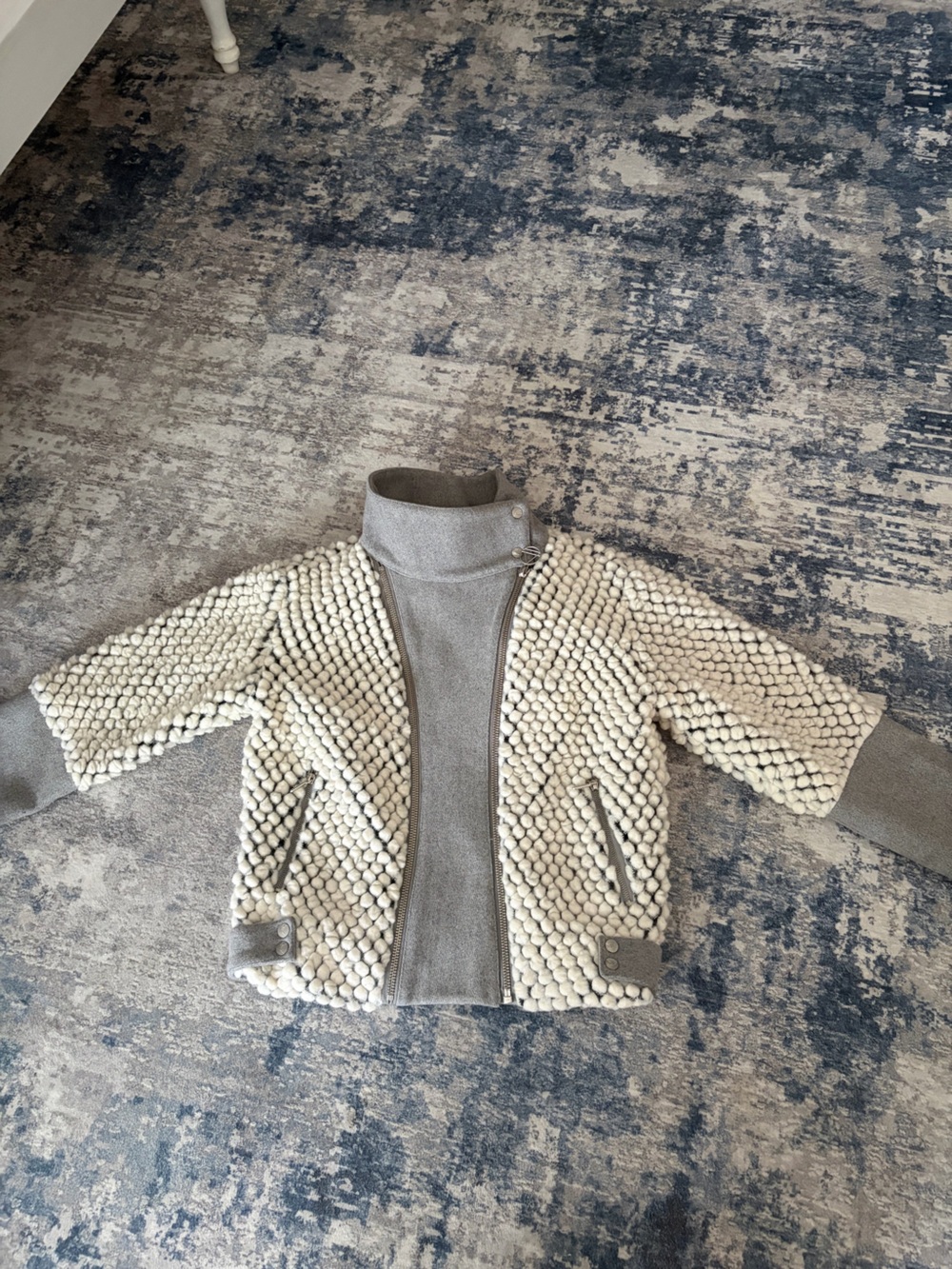 Eleven Paris Cream Textured Teddy Bomber Jacket